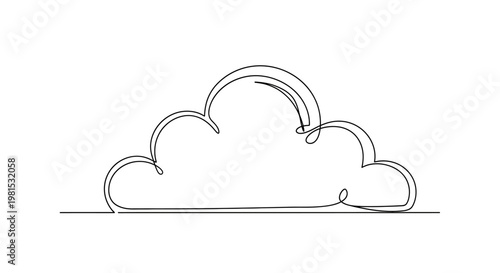 Minimalist Cloud Outline Drawing, Single Line Art, Weather Icon, Simple Vector