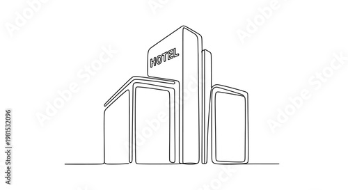 Modern Hotel Building, Minimalist Line Art, Architectural Design