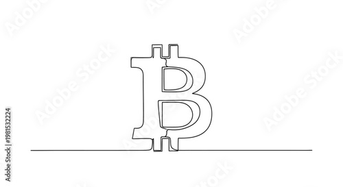 Bitcoin Symbol, Cryptocurrency Logo, Digital Currency, Blockchain Technology, Minimalist Line Art