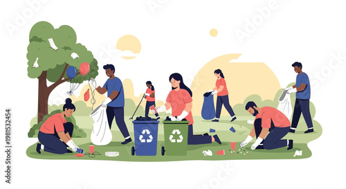 People cleaning up a park environment together.
