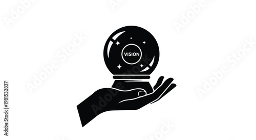 Crystal ball held in a hand represents a vision for future business success and strategic planning goals.