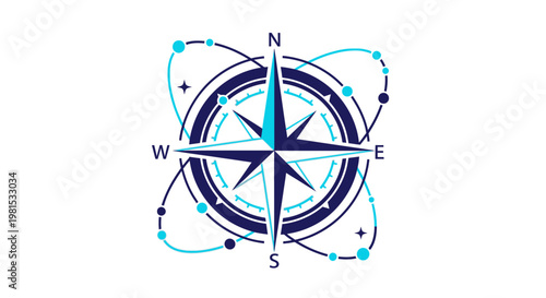 Nautical Compass Rose with Celestial Elements, Directional Symbol