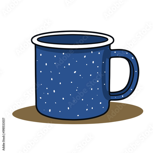 Blue Speckled Enamel Camping Mug Hand-Drawn Vector Illustration