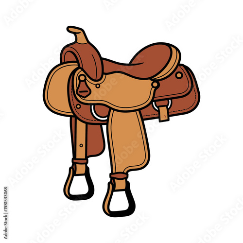 Cartoon Western Horse Saddle Vector Illustration