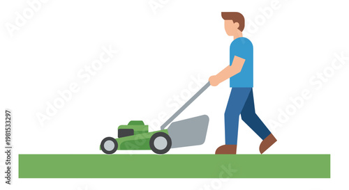 Man pushing green lawn mower 1.