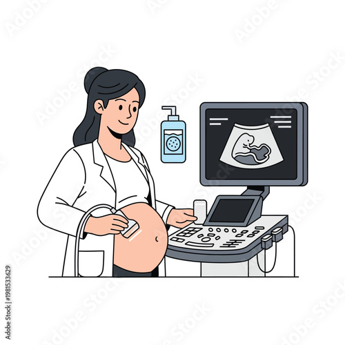 Pregnant Woman Undergoing Ultrasound Examination.