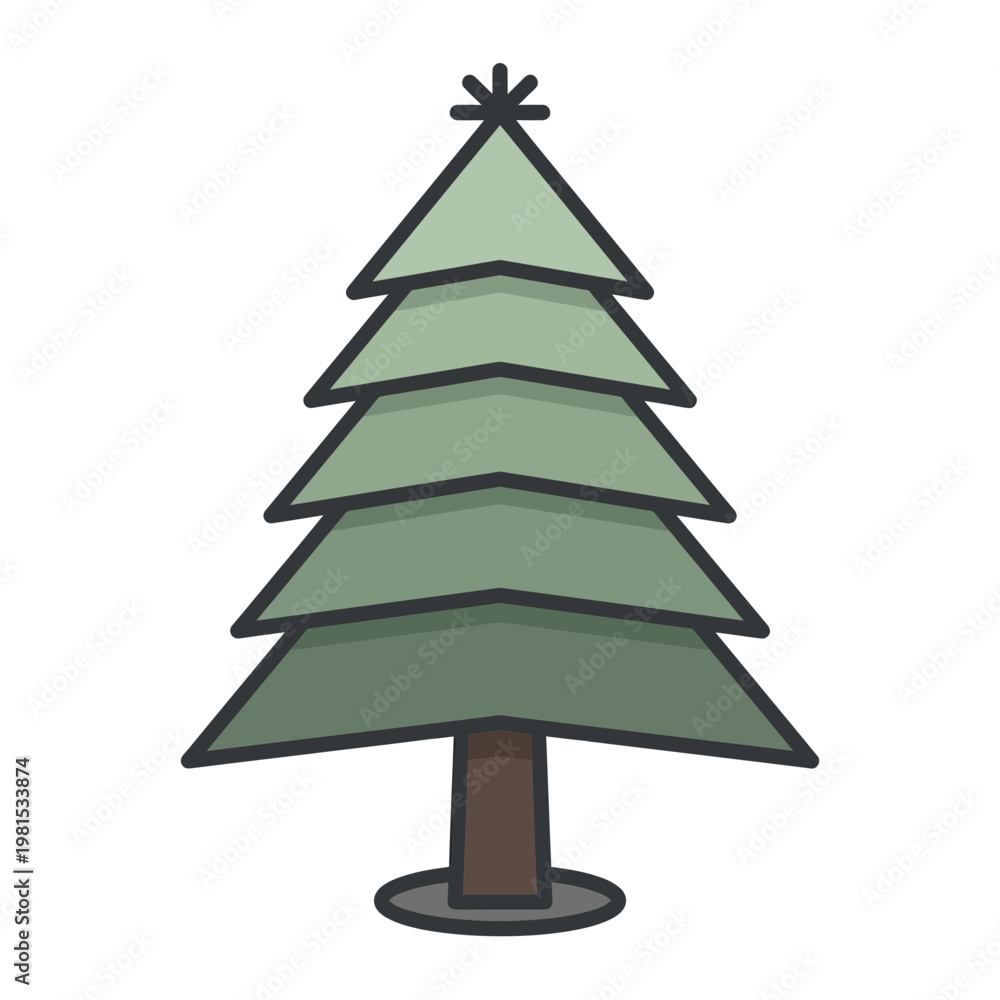 Fototapeta premium Cartoon Pine Tree Icon Vector Illustration