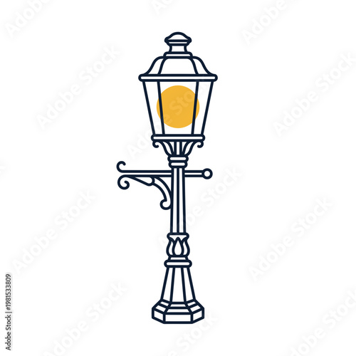 Vintage Ornate Street Lamp Illustration with Yellow Glow
