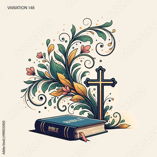 Holy Bible with Cross Symbol.