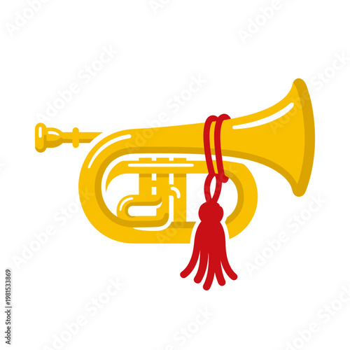 Golden Bugle Horn with Red Tassel Vector Illustration