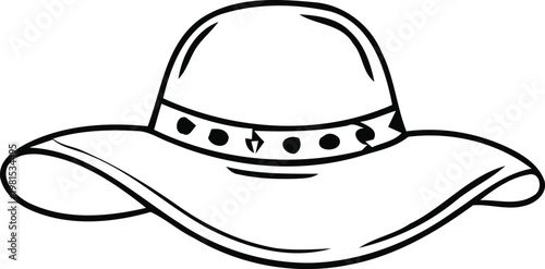 Black and white line of a wide brimmed hat