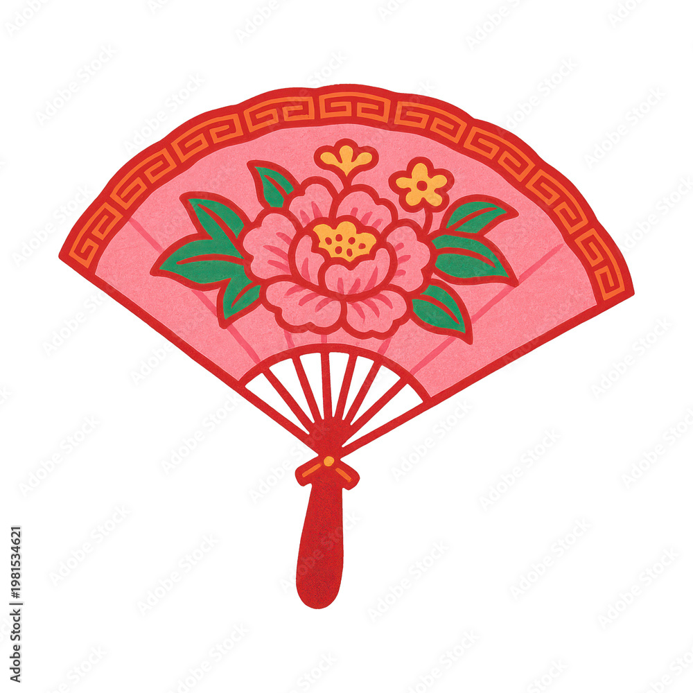 Fototapeta premium PNG Elegant floral decorative fan illustration.