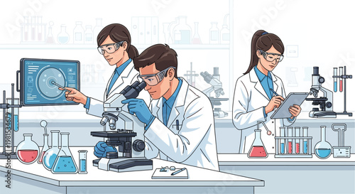 Scientists working in a modern laboratory setting conducting research.