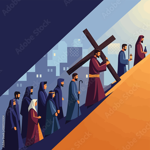 Jesus Christ Carrying The Cross Alone.