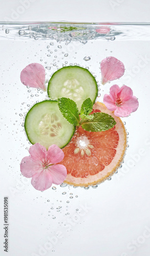 Fresh Cucumber Citrus Flower Infused Water Background