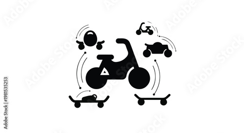 Scooter icon set displays various modes of personal urban transportation options for modern city commuters.