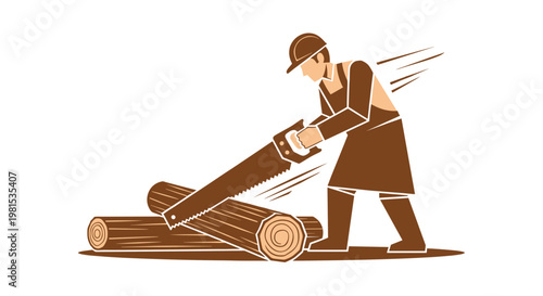 Man splitting logs with axe.