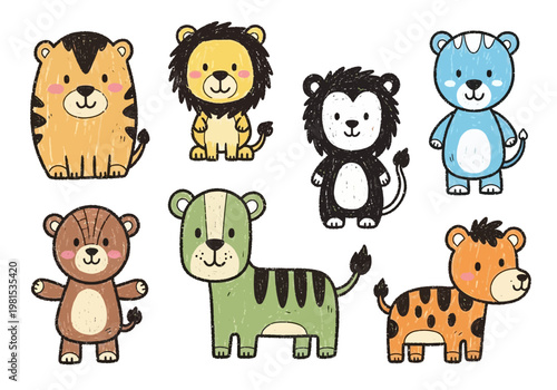 Cute jungle animals vector illustration, perfect for kids' drawings and educational content