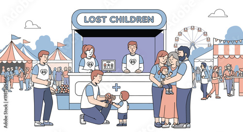 Lost Children reunited with parents at funfair lost child center.