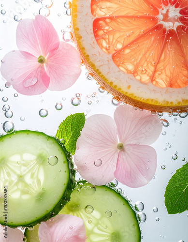 Fresh Cucumber Citrus Flower Infused Water Background