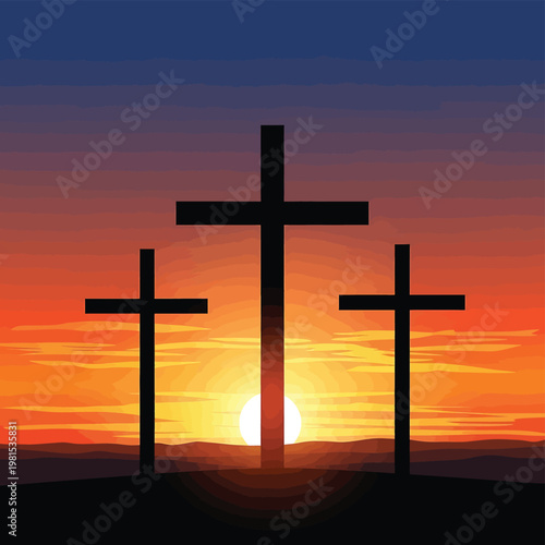 Three crosses on a hill silhouette 1.