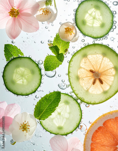 Fresh Cucumber Citrus Flower Infused Water Background
