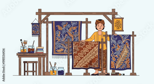 Traditional Batik Artist Showcasing Intricate Textile Designs.