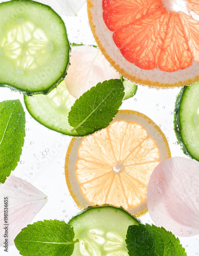 Fresh Cucumber Citrus Flower Infused Water Background