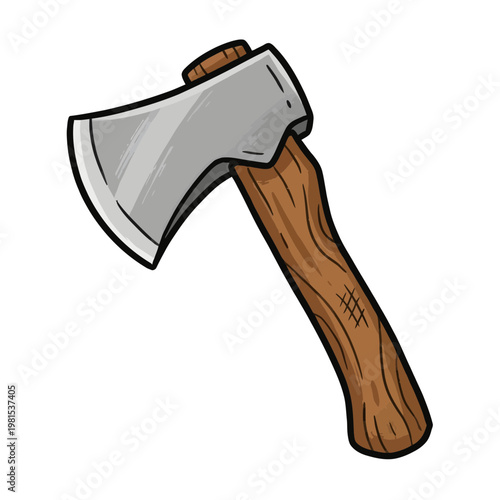 Cartoon Axe Vector Illustration with Wood Handle