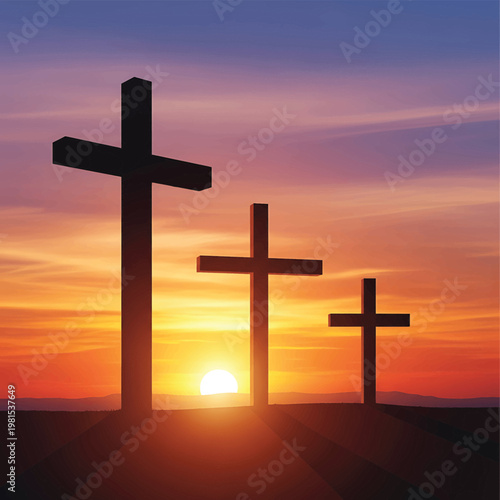 Three crosses on a hilltop silhouette 7.