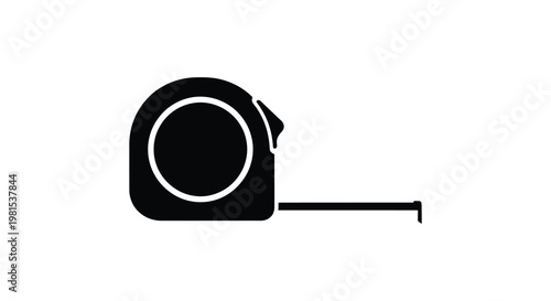A black silhouette of a retractable measuring tape tool for measurement silhouette