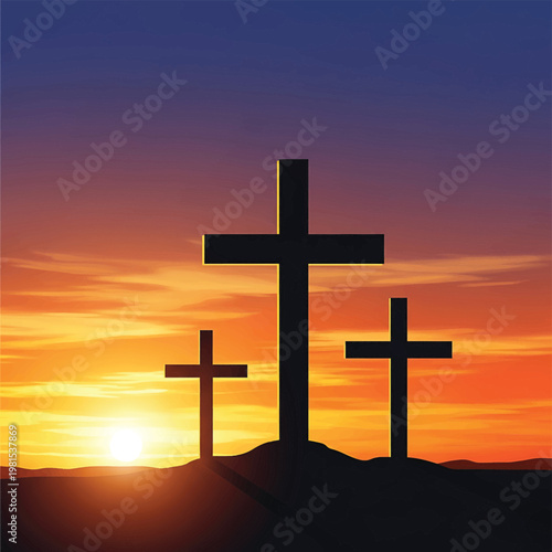 Three crosses on a hilltop silhouette 8.