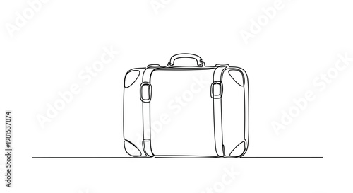 Minimalist Line Art of a Vintage Suitcase on a White Background