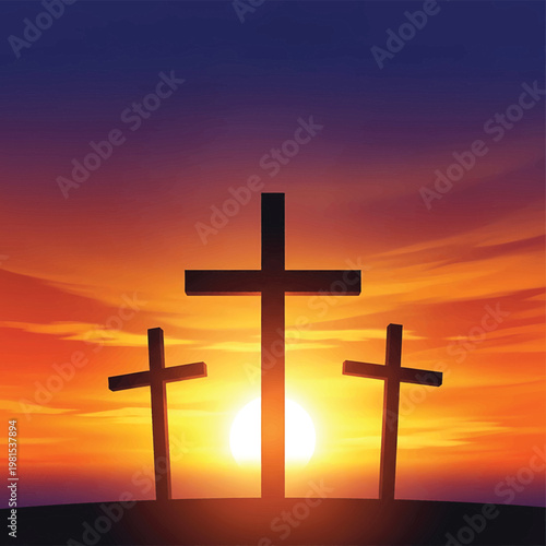 Three crosses on a hilltop silhouette 9.