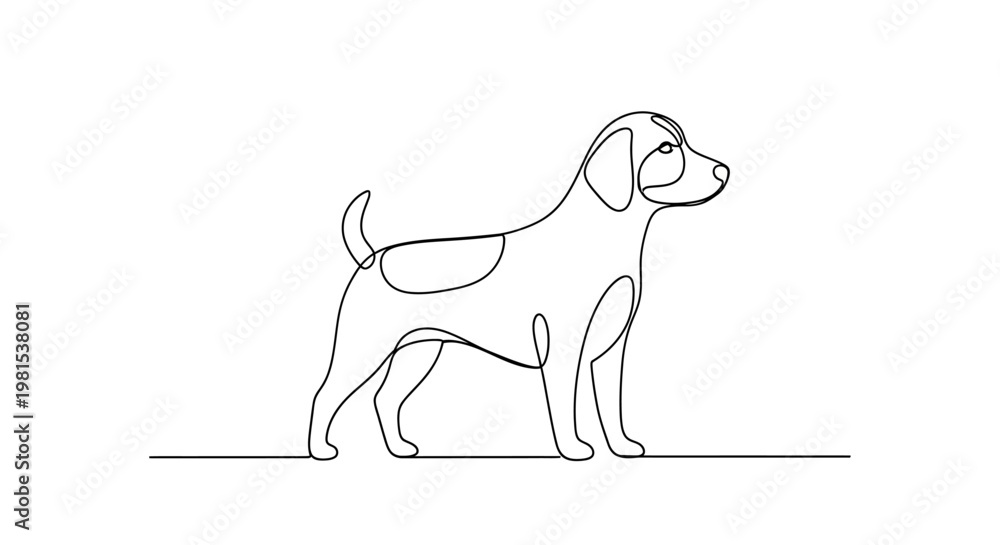 Fototapeta premium Minimalist single line drawing of a Jack Russell Terrier standing on a white background