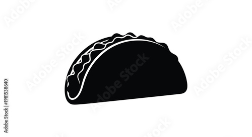 A simple black silhouette of a delicious taco perfectly showcasing its form silhouette