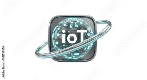 Futuristic IoT Technology Icon with Digital Globe and Circular Orbit in Modern Style
