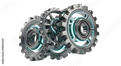 Futuristic Metallic Gears with Glowing Blue Accents in Technology Concept