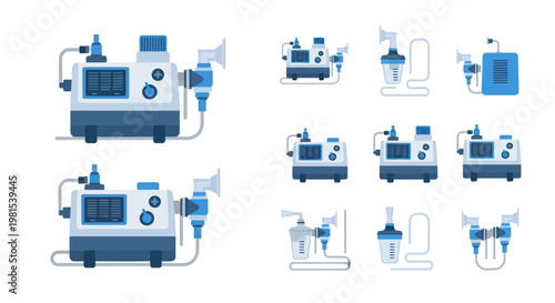 Ventilator Machine Set: Medical Equipment Icons & Illustrations