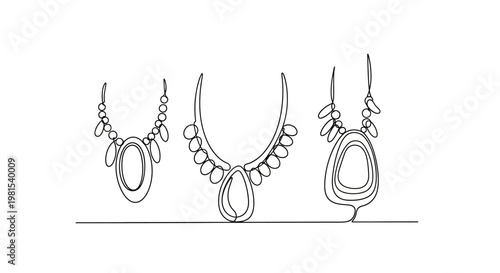 Minimalist Line Art of Three Elegant Necklaces with Pendants