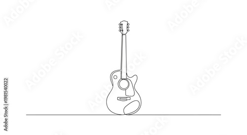 Acoustic Guitar Line Art Drawing, Minimalist Music Instrument Illustration