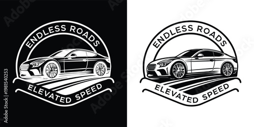 Modern sports car emblem featuring sleek automotive lines with bold typography for a stylish and professional looking transport brand identity