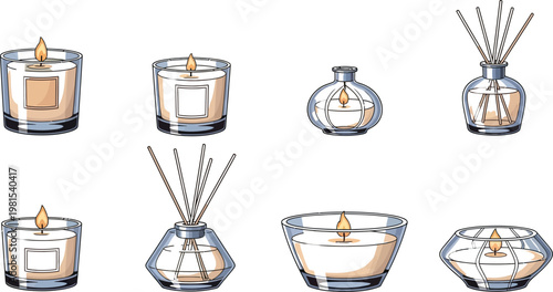 Elegant glass candle holders and diffusers for home decoration Vector