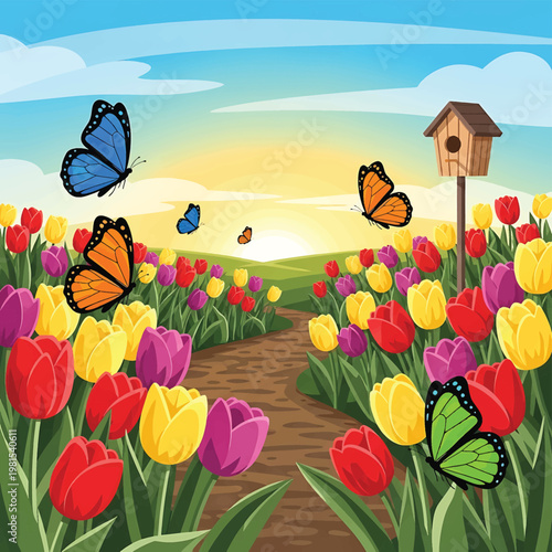 Colorful butterflies flying in garden 2.