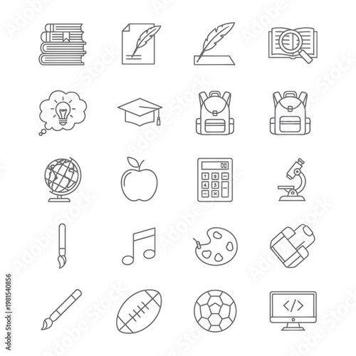 Education and school subject line icons set