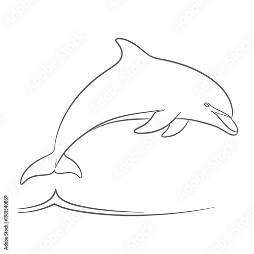 Minimalist dolphin jumping line art drawing