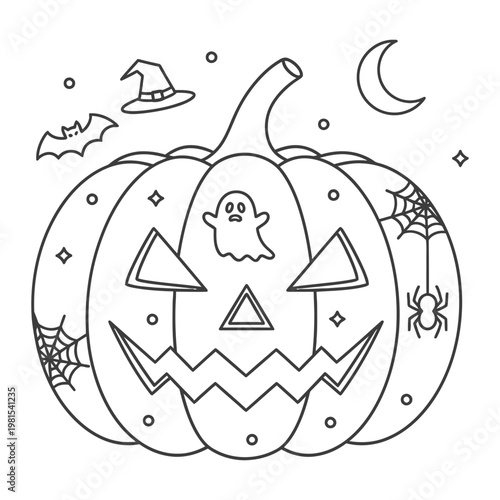 Halloween jack-o-lantern pumpkin line art icon