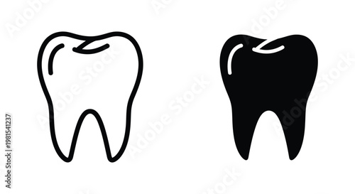 Minimalist dental tooth icons in outline and solid silhouette styles for professional dentistry branding, oral hygiene apps, and dental clinic signage on a white background.