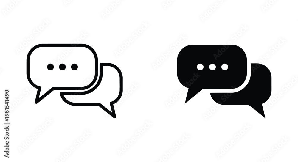Obraz premium Minimalist chat bubble icons in outline and solid black styles for messaging apps, customer service interfaces, and digital communication design