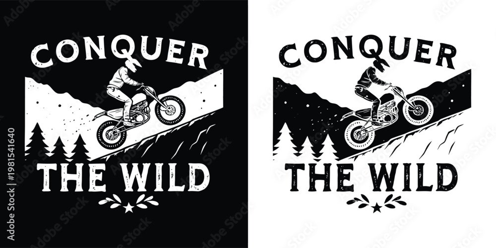 Obraz premium Dynamic vector illustration featuring a motocross rider on a dirt bike climbing a steep hill, embodying the spirit to conquer the wild.